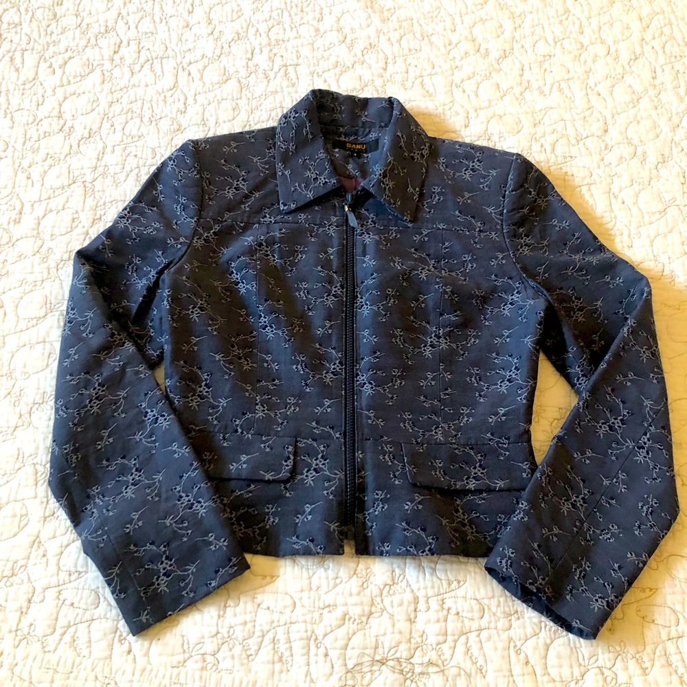 Banu Navy Blue Embroidered Blazer